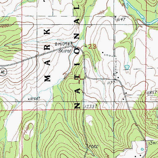 Topographic Map of Mill Creek School (historical), MO