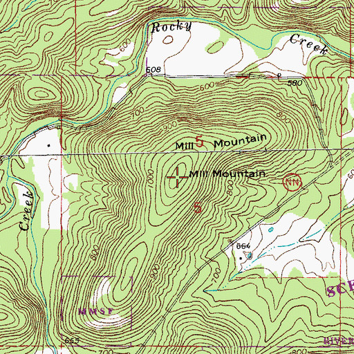 Topographic Map of Mill Mountain, MO