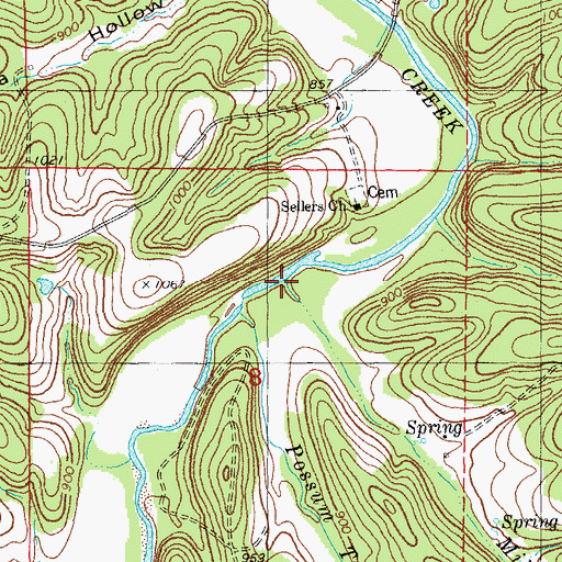 Topographic Map of Mill Rock Creek, MO