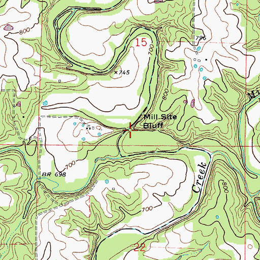 Topographic Map of Mill Site Bluff, MO