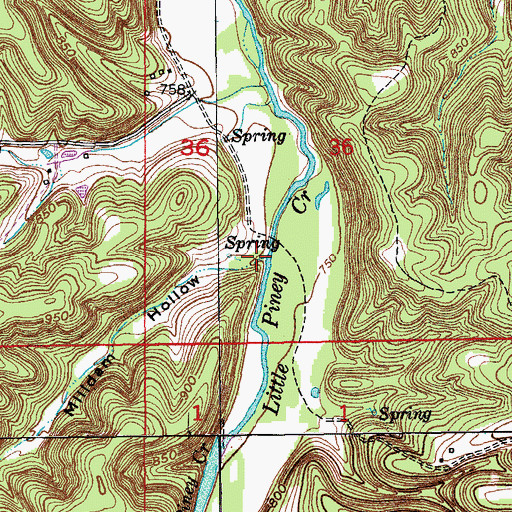 Topographic Map of Milldam Hollow, MO