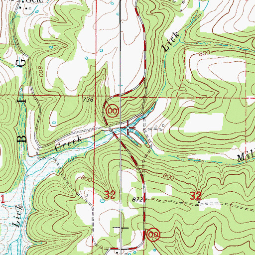 Topographic Map of Miller Creek, MO