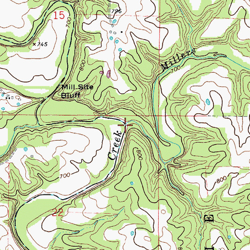 Topographic Map of Millers Creek, MO