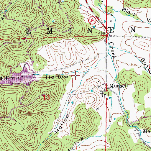 Topographic Map of Millman Hollow, MO