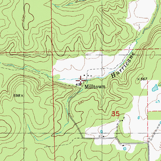 Topographic Map of Milltown, MO