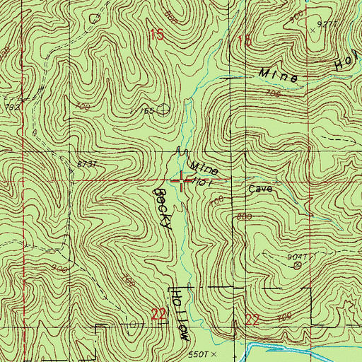 Topographic Map of Mine Hollow, MO