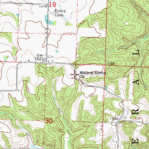 Topographic Map of Mineral Spring Church, MO