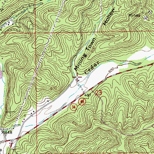 Topographic Map of Mining Town Hollow, MO