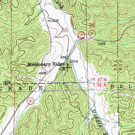 Topographic Map of Missionary Ridge Church, MO