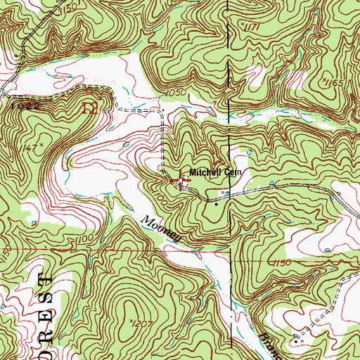 Topographic Map of Mitchell Cemetery, MO