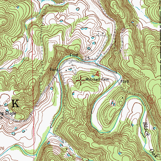Topographic Map of Mitchell Cemetery, MO