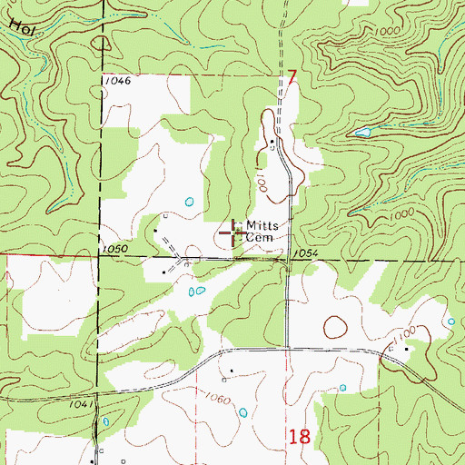 Topographic Map of Mitts Cemetery, MO