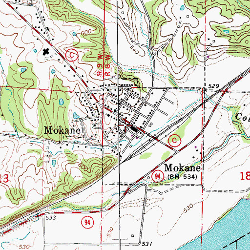 Topographic Map of Mokane, MO