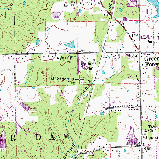 Topographic Map of Montgomery Cemetery, MO