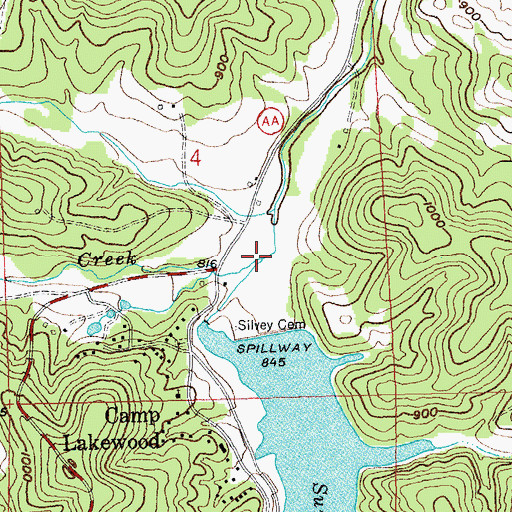 Topographic Map of Montgomery Creek, MO