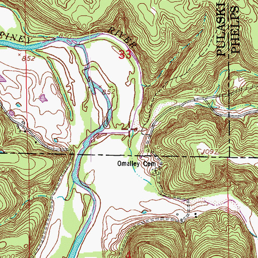 Topographic Map of Mooney Branch, MO