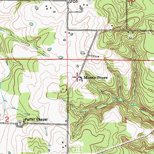 Topographic Map of Moots Store, MO
