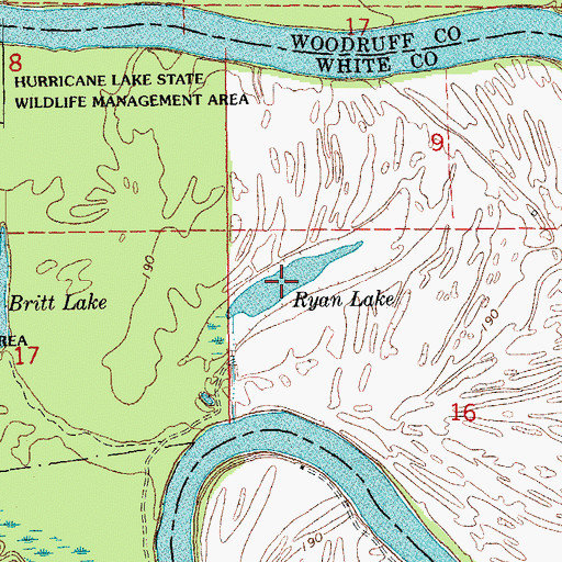 Topographic Map of Ryan Lake, AR