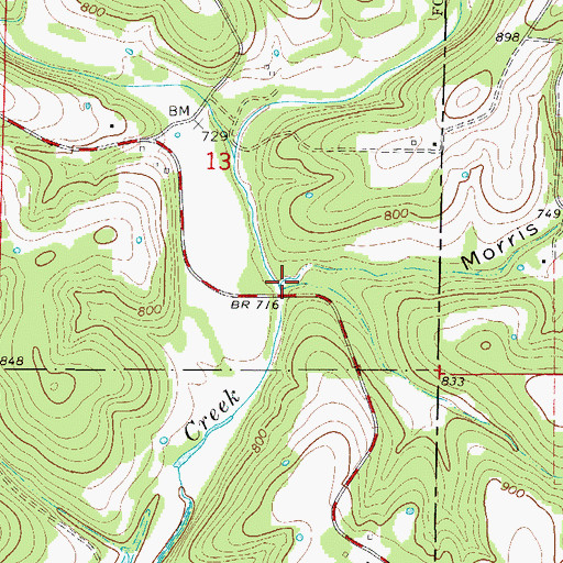 Topographic Map of Morris Hollow, MO