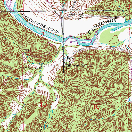 Topographic Map of Mossy Spring, MO