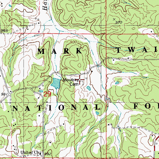 Topographic Map of Moultray Cemetery, MO