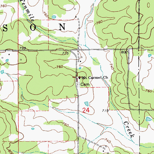 Topographic Map of Mount Carmel Church, MO