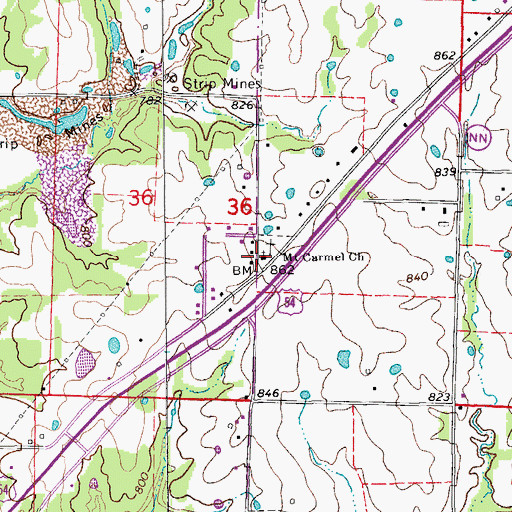 Topographic Map of Mount Carmel Church, MO
