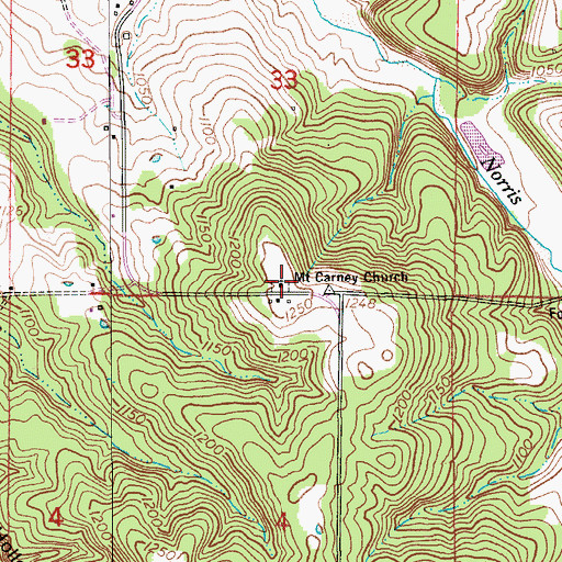 Topographic Map of Mount Carney Church, MO