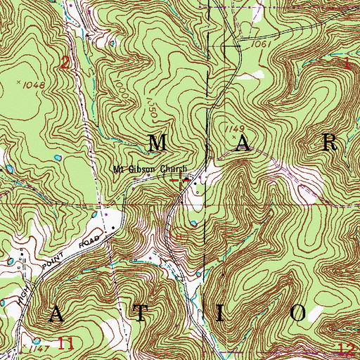 Topographic Map of Mount Gibson Church, MO
