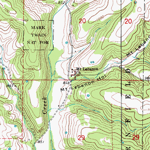 Topographic Map of Mount Lebanon Church, MO
