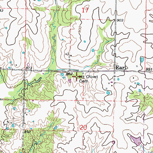 Topographic Map of Mount Olivet Cemetery, MO
