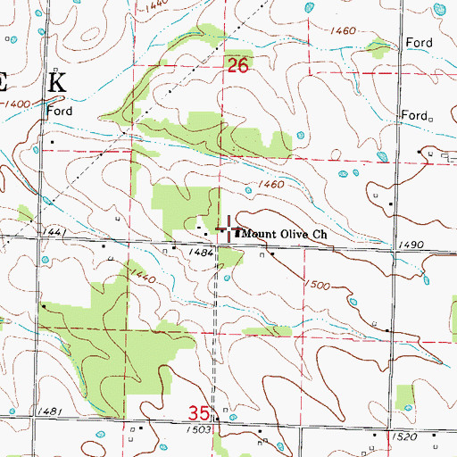Topographic Map of Mount Olive Church, MO