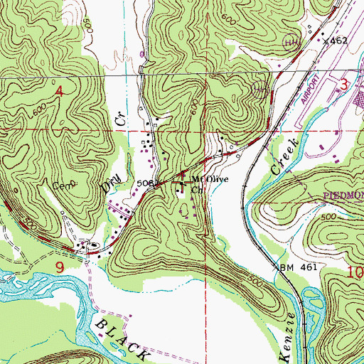 Topographic Map of Mount Olive Church, MO