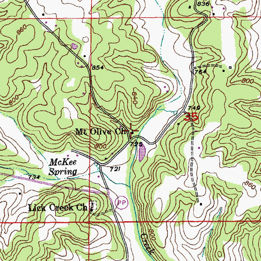 Topographic Map of Mount Olive Church, MO