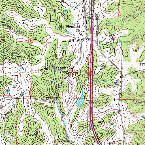 Topographic Map of Mount Pleasant Cemetery, MO