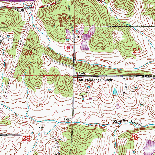 Topographic Map of Mount Pleasant Church, MO