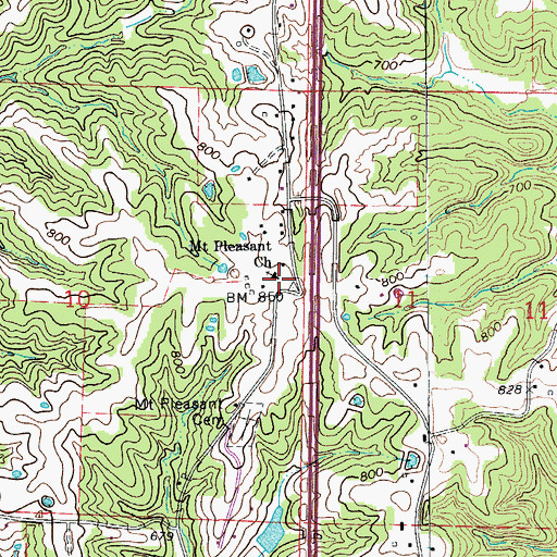 Topographic Map of Mount Pleasant Church, MO