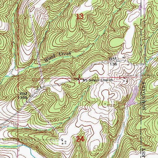 Topographic Map of Mount Salem Church, MO