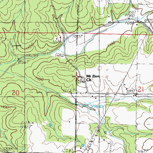 Topographic Map of Mount Zion Church, MO