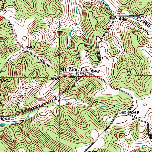 Topographic Map of Mount Zion Baptist Church, MO