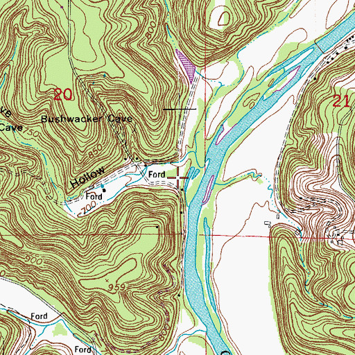 Topographic Map of Mud Cave Hollow, MO