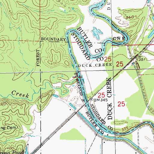 Topographic Map of Mud Creek, MO