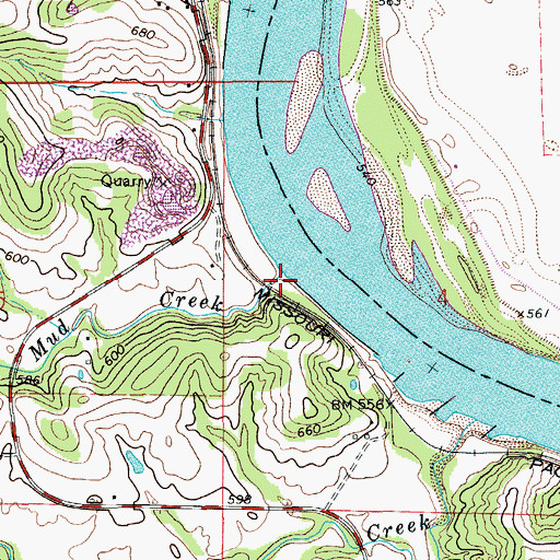Topographic Map of Mud Creek, MO