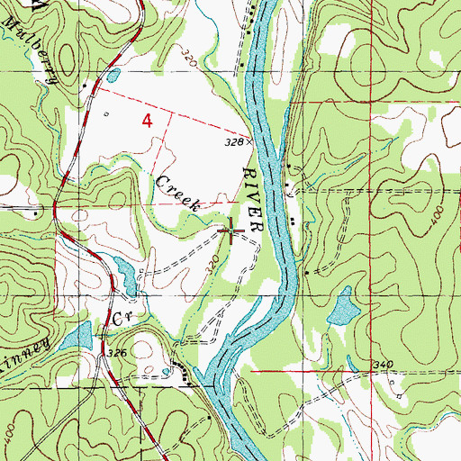 Topographic Map of Mulberry Creek, MO