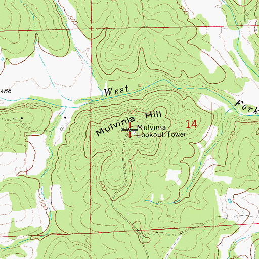 Topographic Map of Mulvinia Hill, MO