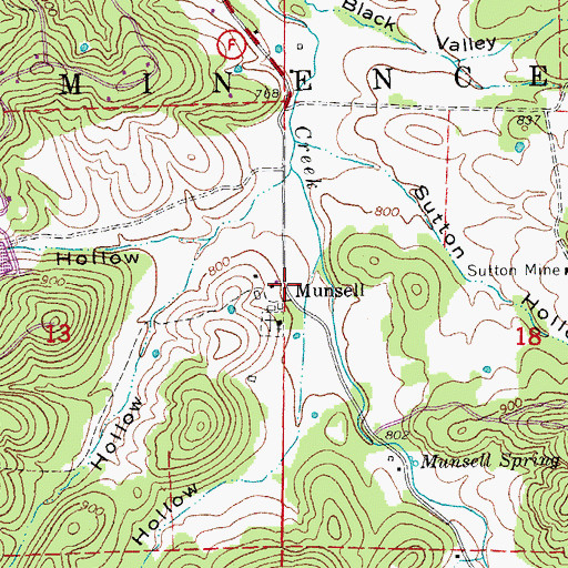 Topographic Map of Munsell, MO