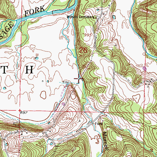 Topographic Map of Murrell Hollow, MO