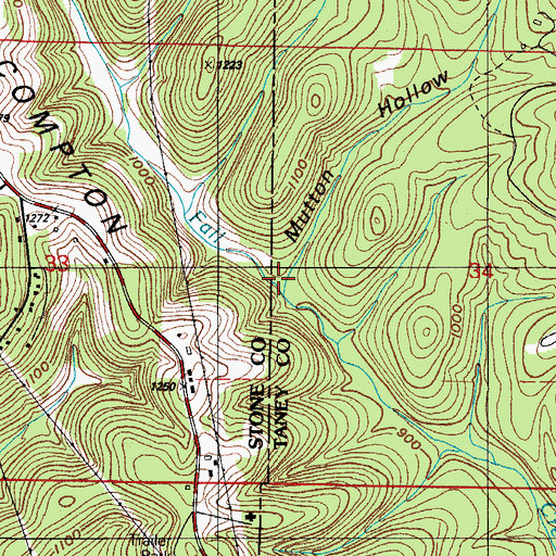 Topographic Map of Mutton Hollow, MO
