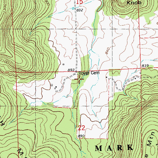 Topographic Map of Royer Cemetery, MO