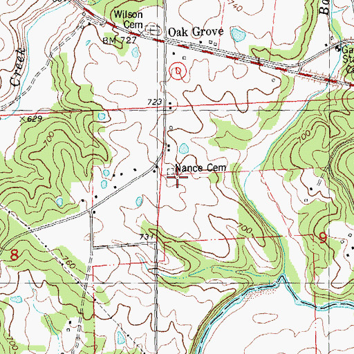 Topographic Map of Nance Cemetery, MO